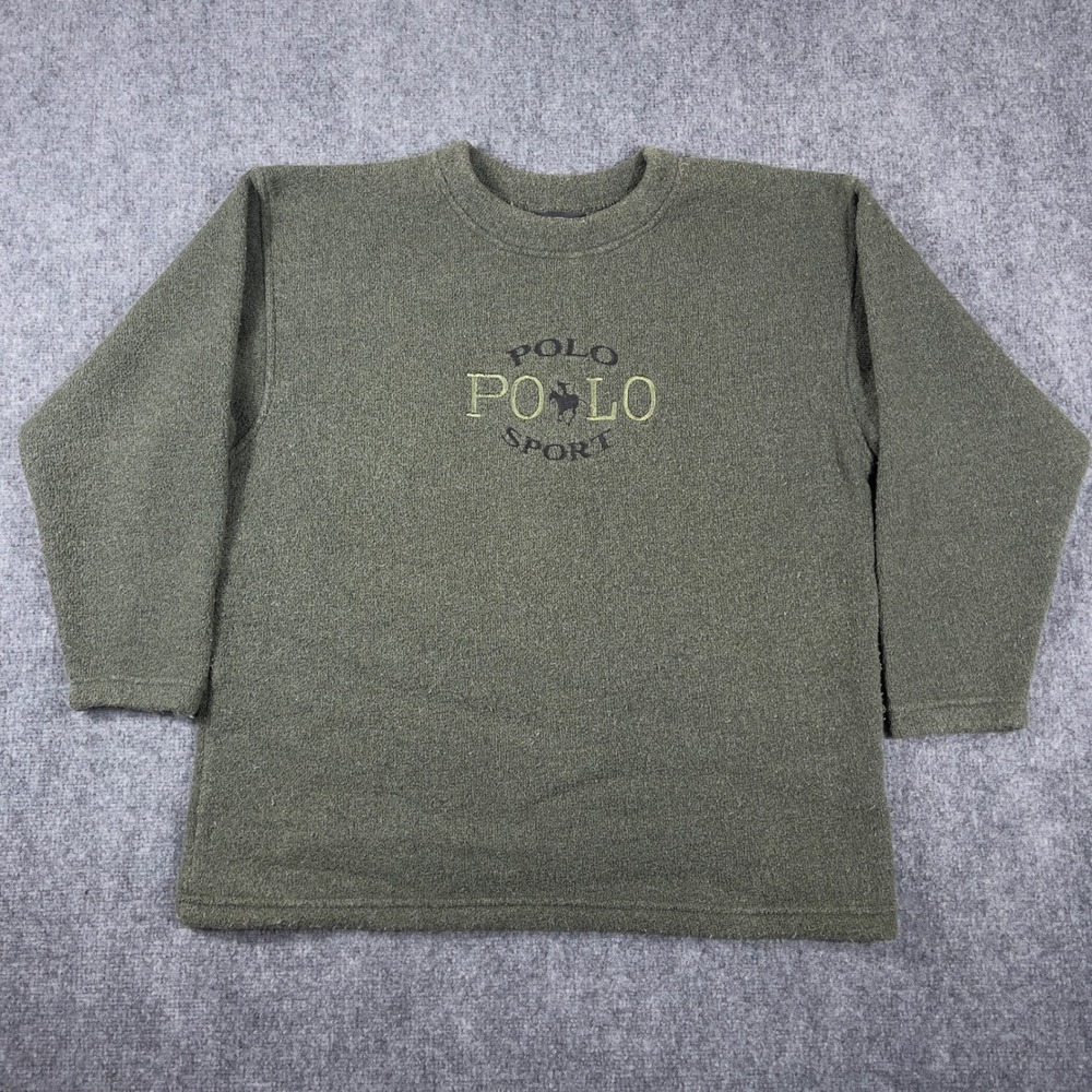 Vtg Polo Sport Sweatshirt Mens Large Green Graphic Fleece Pullover